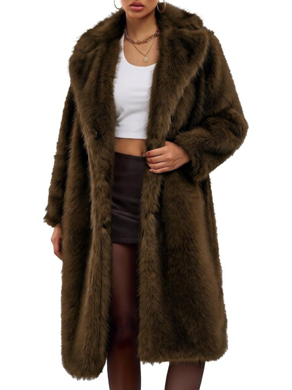 Cozy Long Faux Fur Coat for Women - Warm Fluffy Winter Jacket Outerwear
